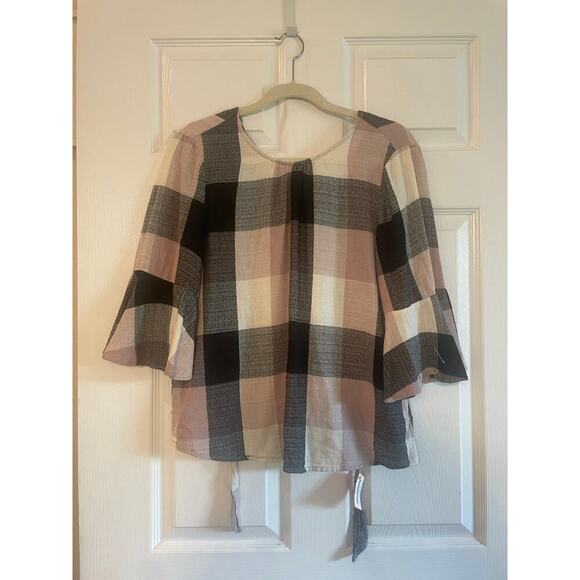 Ro & De Tops - Ro & De Plaid Bell Sleeve Bow Back Blouse sz Medium